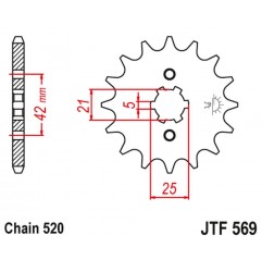 JT 2021/12 ZĘBATKA PRZEDNIA 569 18 YAMAHA XV 250 '89-'94, XVS 250 '08-'17, XV 250`89-15 (+3) (56918JT) (ŁAŃC. 520)